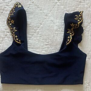 Beach riot, celestial navy flutter top size small